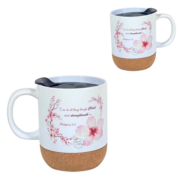 Cork Bottom Coffee Cup | KJV Scripture Pink Cherry Blossom Kinsman & Company