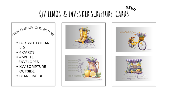 Lemon & Lavender Collection | Kinsman & Company | KJV Thoughtful gift cards, Personalised scripture card gifts, Faith-filled gift cards, Scripture KJV cards, King james bible verse cards, Christian gift cards, Inspirational scripture cards, Faith-based scripture cards, Religious greeting cards, Inspirational gift cards king james, Lavender-inspired greeting cards, KJV thoughtful gift card ideas, Citrus-themed note cards, Beautifully designed scripture cards.