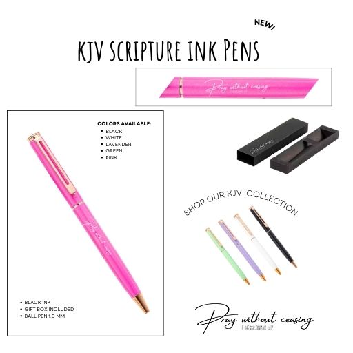 KJV Scripture Pens | Pray Without Ceasing | Kinsman & Company. Gold Trim Scripture Pen, Black Ink Pen, 1.0mm Ball Tip Pen, King James KJV Scripture Pen, KJV Bible Pen, King James Version Pen, KJV Writing Instrument, Kinsman Company Pen, Scripture Engraved Pen, KJV Scripture Writing Pen, Religious Writing Pen, Bible Verse Writing Pen, Faith-Inspired Pen, Christian Gift Pen, Faith Journal Scripture Pen, Bible Study Pen, Inspirational Writing Pen